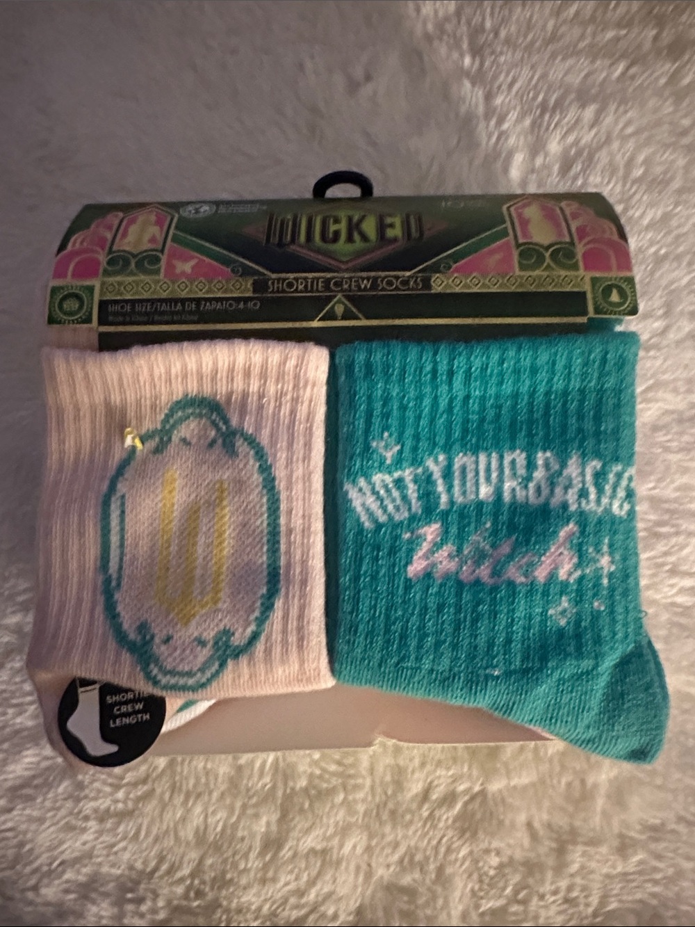Disney Wicked Sz (4-10) 10 pairs of Shortie Crew Socks - Teal & Light Pink